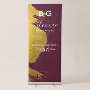 Faux Gold Burgundy, Monogram Wedding Welcome Sign