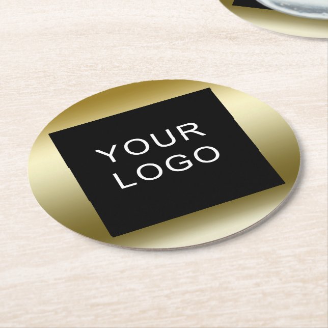Faux Gold Business Corporate Logo Design   Round Paper Coaster (Angled)