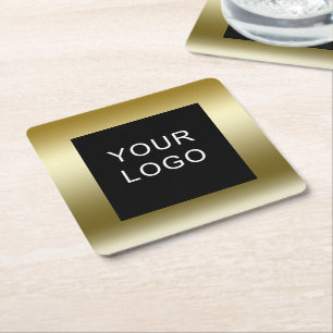 Faux Gold Business Corporate Logo Design Square Paper Coaster