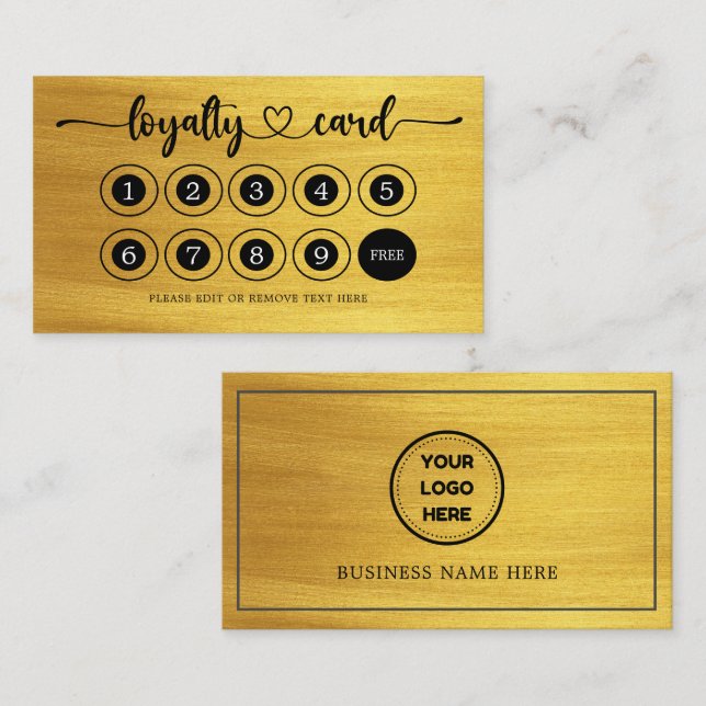 Faux Gold Business Logo Store Salon Coffee Shop Loyalty Card (Front/Back)