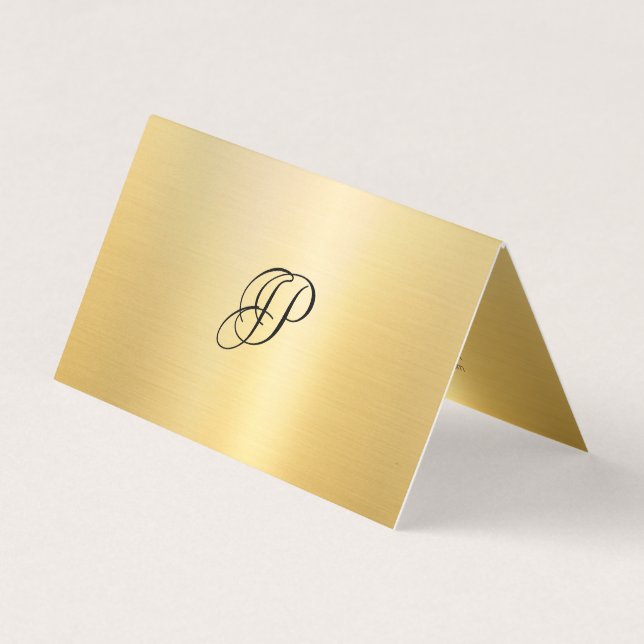 Faux Gold Calligraphed Script Monogrammed Modern Business Card (Front)