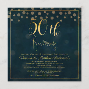 Faux Gold Calligraphy 50th Anniversary Invitation