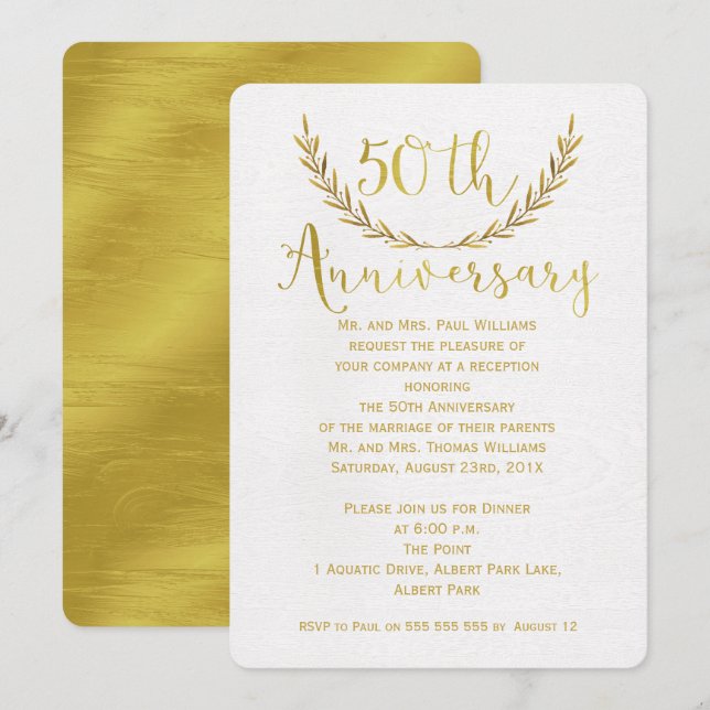 Faux Gold Calligraphy 50th Anniversary Invitation (Front/Back)