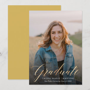 Faux Gold Calligraphy Graduate Photo Invitation