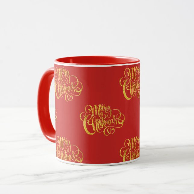 Faux Gold Calligraphy Merry Christmas Mug (Front Left)
