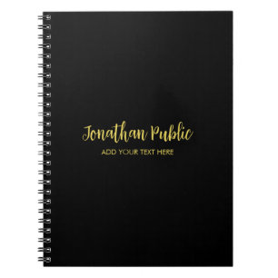 Faux Gold Calligraphy Script Name Text Template Notebook