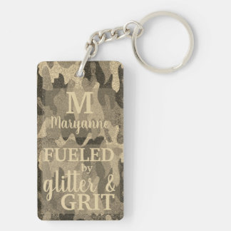 Faux Gold Camouflage Glitter Metallic Camo Name Key Ring