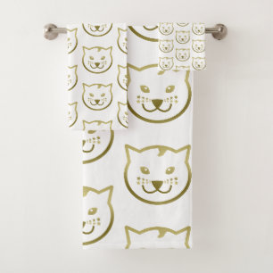 Faux Gold Cat Face - Custom Background Color Bath Towel Set