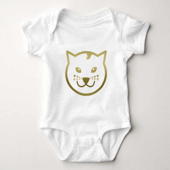 Faux Gold Cat Face - Custom background colour Baby Bodysuit (Front)