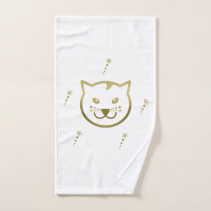 Faux Gold Cat Face - Custom Background Colour Bath Towel Set