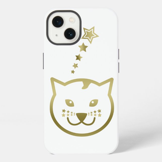 Faux Gold Cat Face - Custom background colour iPhone Case (Back)