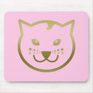 Faux Gold Cat Face - Custom background colour Mouse Mat