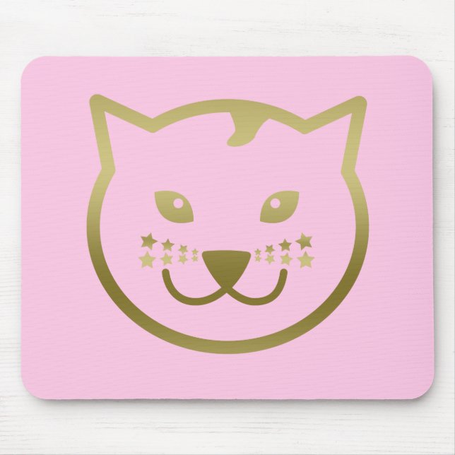 Faux Gold Cat Face - Custom background colour Mouse Mat (Front)