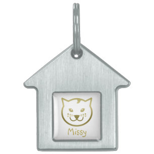 Faux Gold Cat Face - Custom background colour Pet Tag