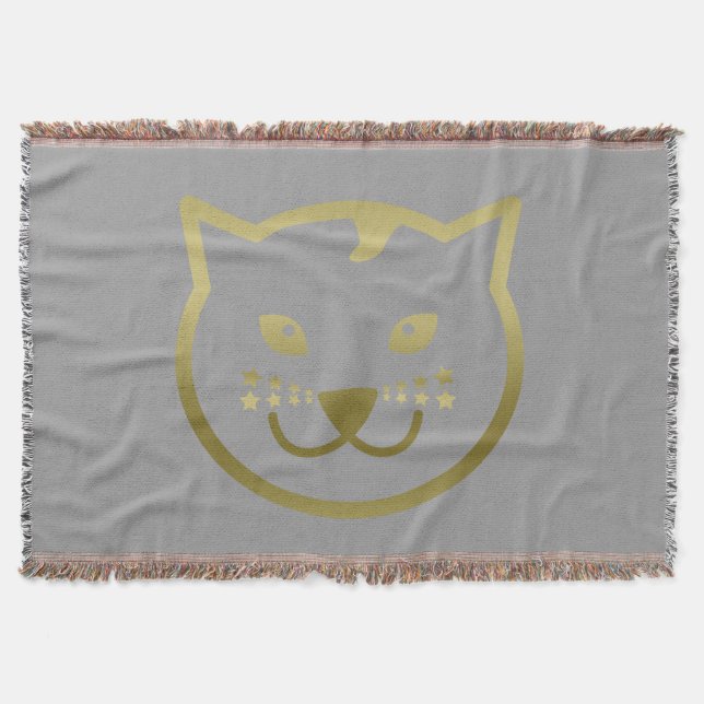 Faux Gold Cat Face - Custom background colour Throw Blanket (Front)