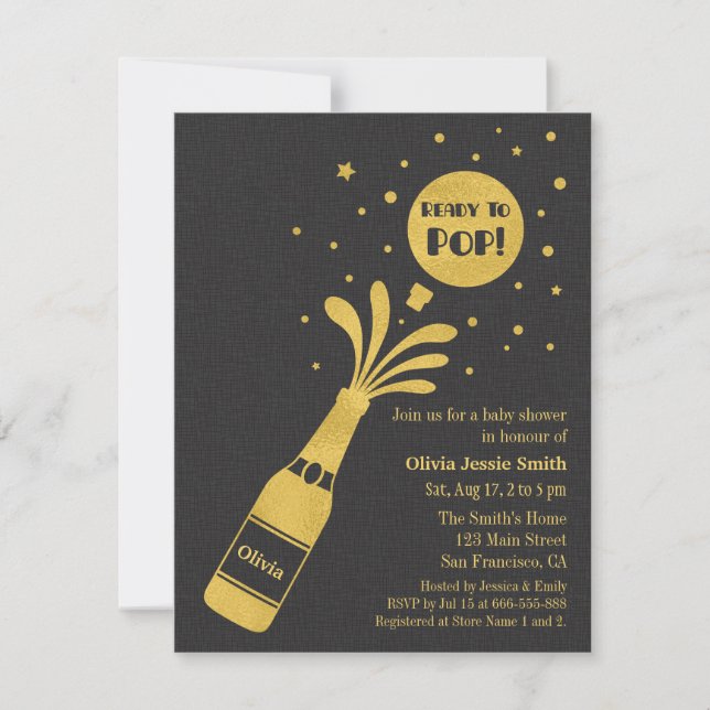 Faux Gold Champagne Ready to Pop Baby Shower Invitation (Front)