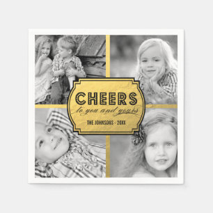 Faux Gold Cheers Collage Holiday Photo Napkins
