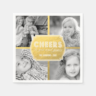 Faux Gold Cheers Photo Collage | Holiday Napkins