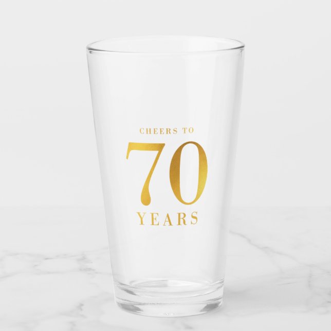 Faux Gold Cheers to 70 Years Birthday Glass (Front)