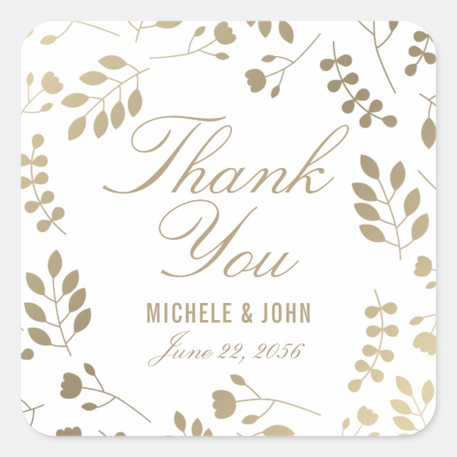 Faux Gold Chic Botanical Thank You Favour Sticker (Front)