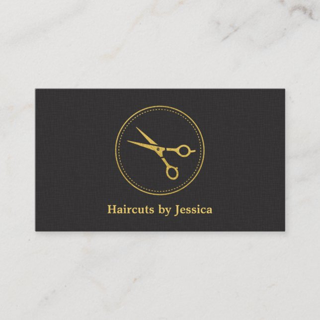 Faux Gold Chic Glam Scissors Hair Stylist Business Card (Front)