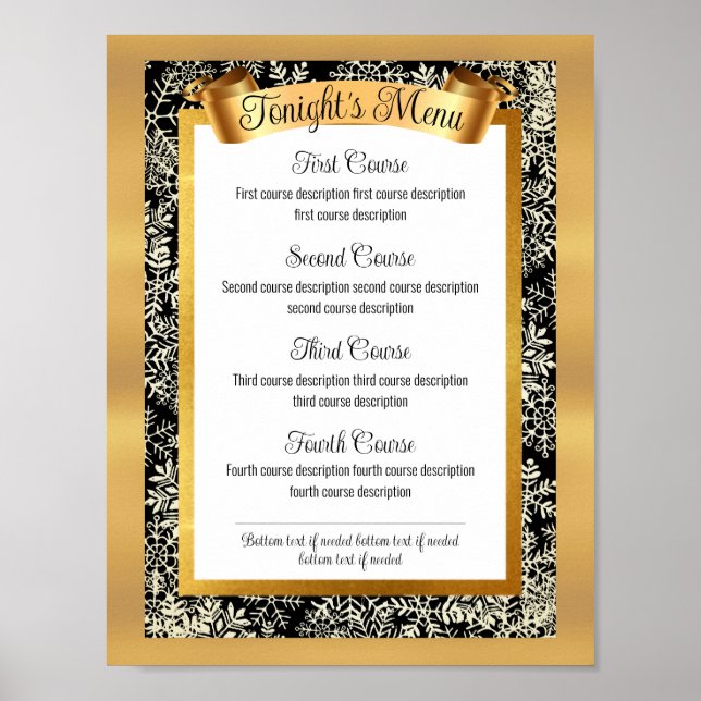 Faux gold Christmas dinner party catering menu Poster (Front)
