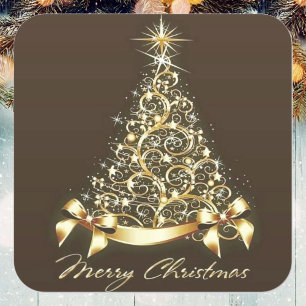 Faux gold Christmas tree Square Sticker
