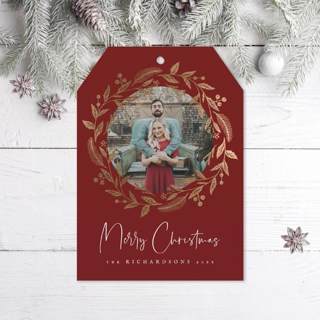 Faux Gold Christmas Wreath Holiday Photo Card (Creator Uploaded)