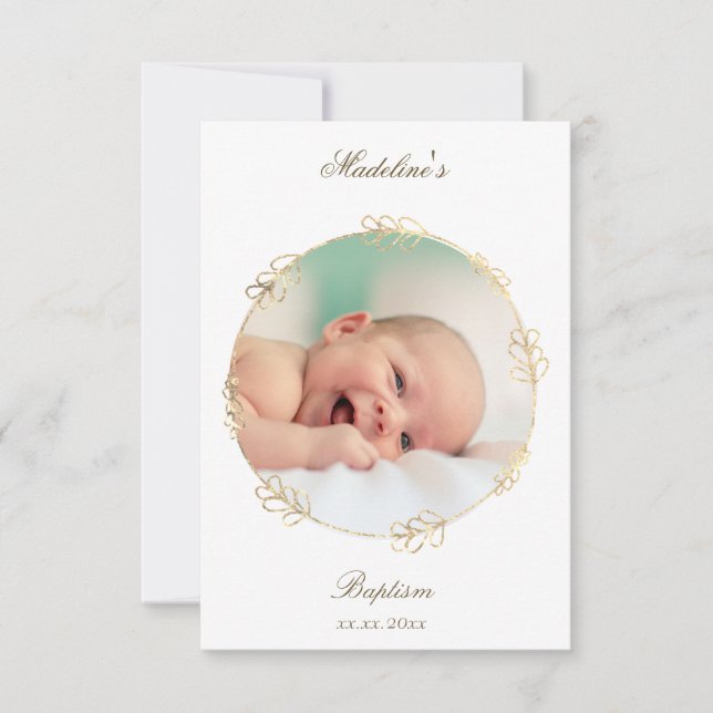 faux gold circle Baptism small thank you card   (Front)