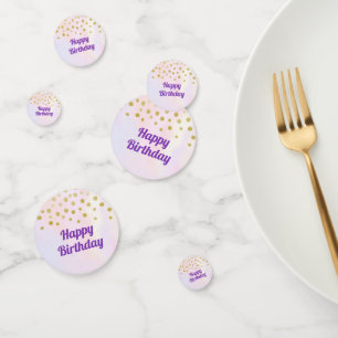 Faux Gold Circles on Purple Watercolor Birthday Confetti