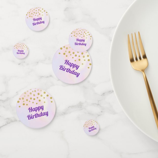 Faux Gold Circles on Purple Watercolor Birthday Confetti (Group)