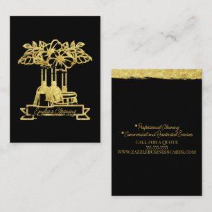 Faux Gold Cleaning Floral Plant Script Logo   Business Card