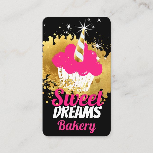 Faux gold cloud unicorn cupcake baking bakery business card (Front)
