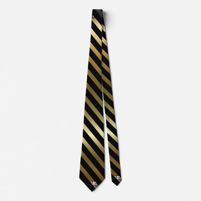 Faux Gold Colour and Black Diagonal Stripes  Tie (Front)