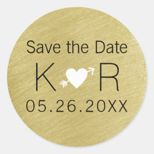 faux gold-colour save the date wedding  classic round sticker