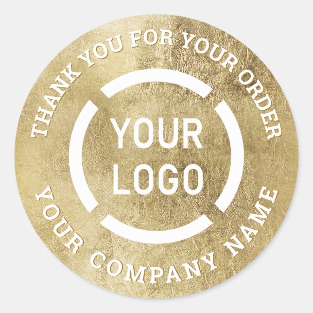Faux gold company logo thank you stickers (Front)