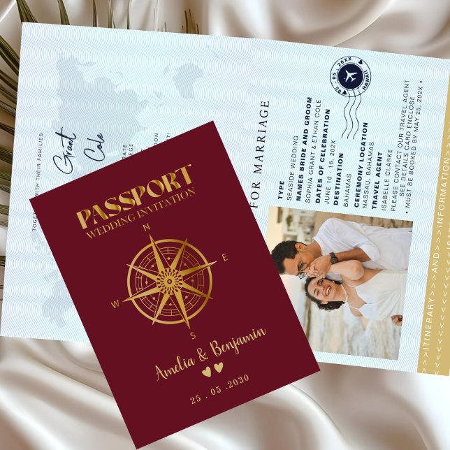 Faux Gold Compass Travel passport destination Invitation (Creator Uploaded)
