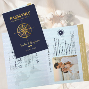 Faux Gold Compass Travel passport destination Invitation