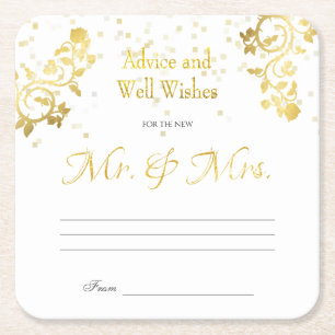Faux, Gold Confetti, Advice and Well Wishes Square Paper Coaster