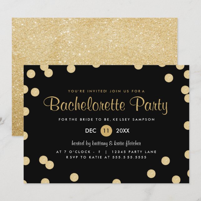 Faux Gold Confetti Bachelorette Party Invite (Front/Back)