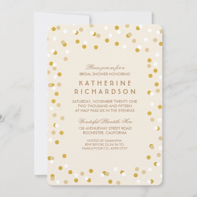 Faux Gold Confetti Bridal Shower Invitation (Front)