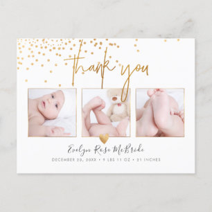 Faux Gold Confetti Chic Signature Script Thank You Postcard