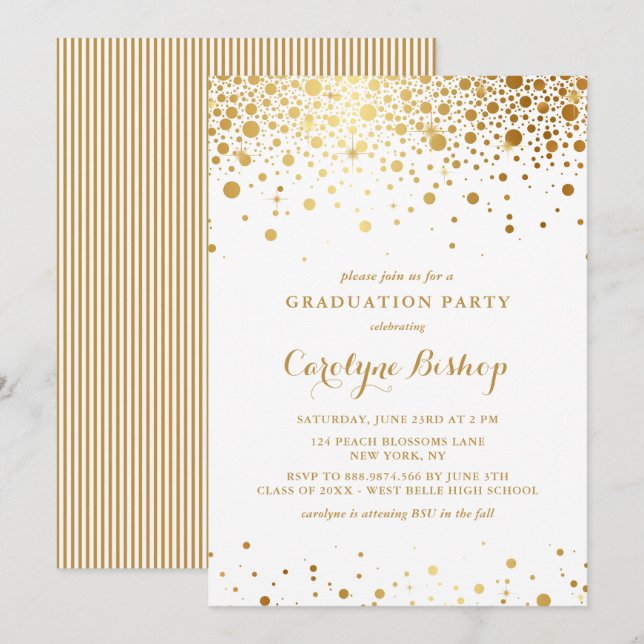 Faux Gold Confetti Dots Graduation Party Invitation (Front/Back)