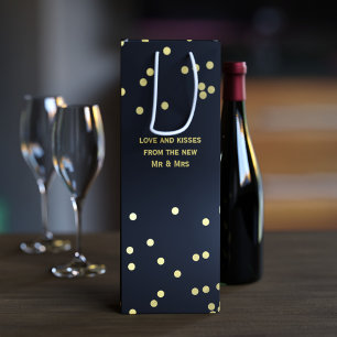 Faux Gold Confetti Dots Matte Black Wine Gift Bag