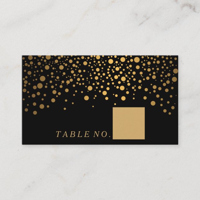 Faux Gold Confetti Dots on Black Place Cards (Front)