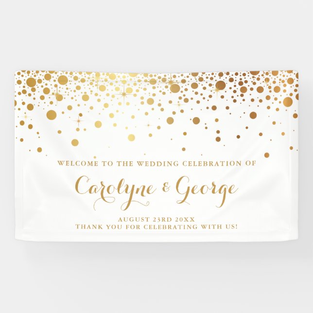 Faux Gold Confetti Dots Wedding Welcome Banner (Horizontal)
