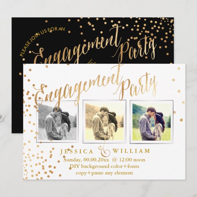Faux Gold Confetti Engagement Party Invitation (Front/Back)