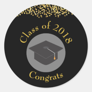 Faux Gold Confetti & Graduation Cap Class of 20xx Classic Round Sticker