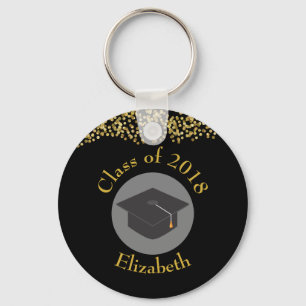 Faux Gold Confetti & Graduation Cap Class of 20xx Key Ring