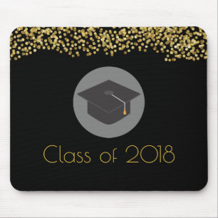 Faux Gold Confetti & Graduation Cap Class of 20xx Mouse Mat